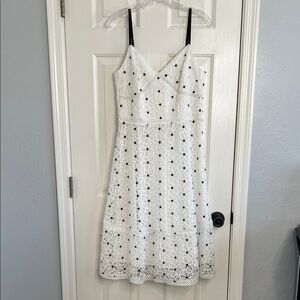 NWT Antonio Melani Urma white floral lace black polka dots & straps midi dress 8